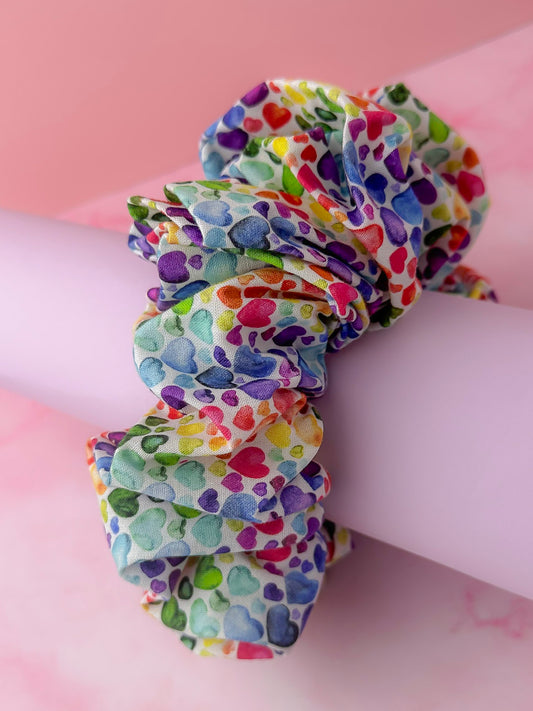 Watercolour Heart - multicoloured heart print XL Scrunchie
