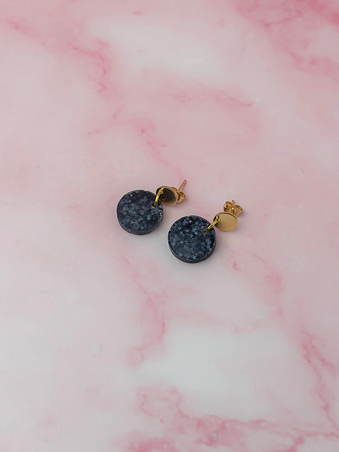 Midnight gold circles - black star glitter Resin Earrings