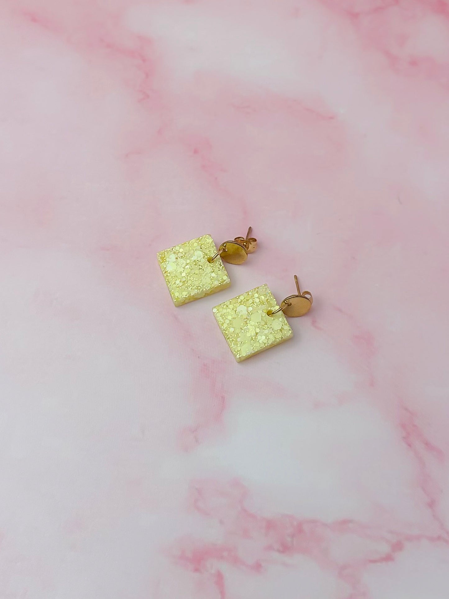 Lemon Squares - yellow glitter Resin Earrings