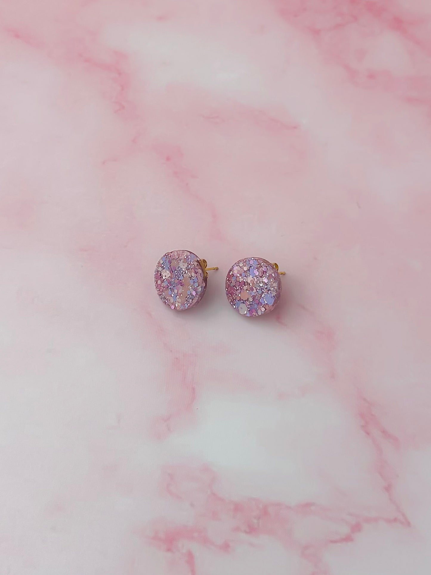 Cassie circle studs - pastel pink & purple glitter Resin Earrings