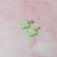 Lime Squares - Pastel lime glitter Resin Earrings