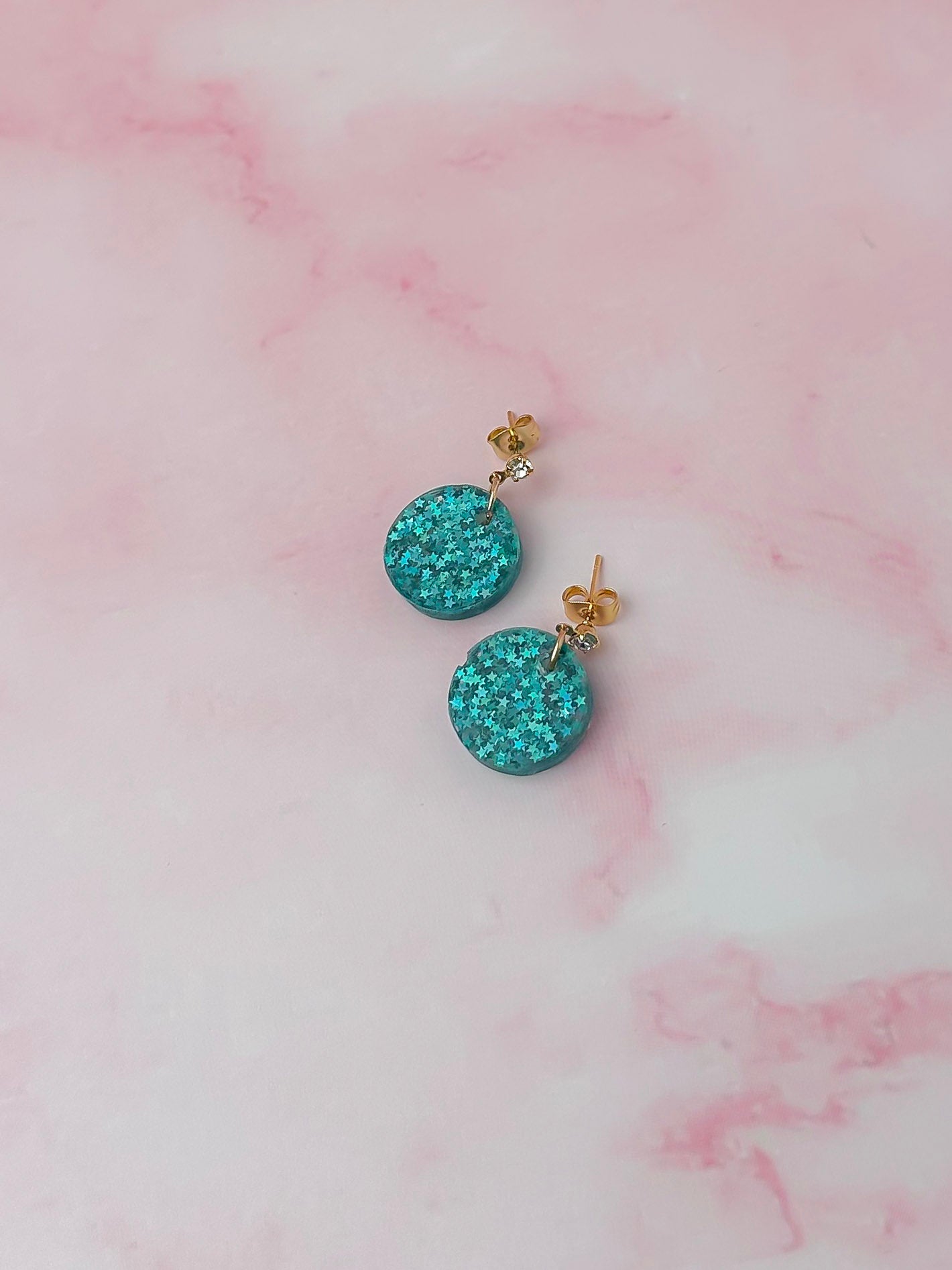 Starlight circles - blue star glitter Resin Earrings