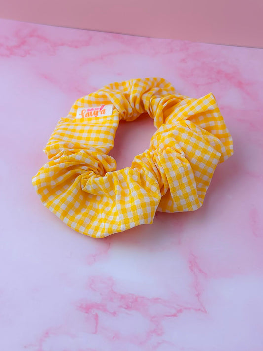 Back to School - Yellow Gingham print classic scrunchie