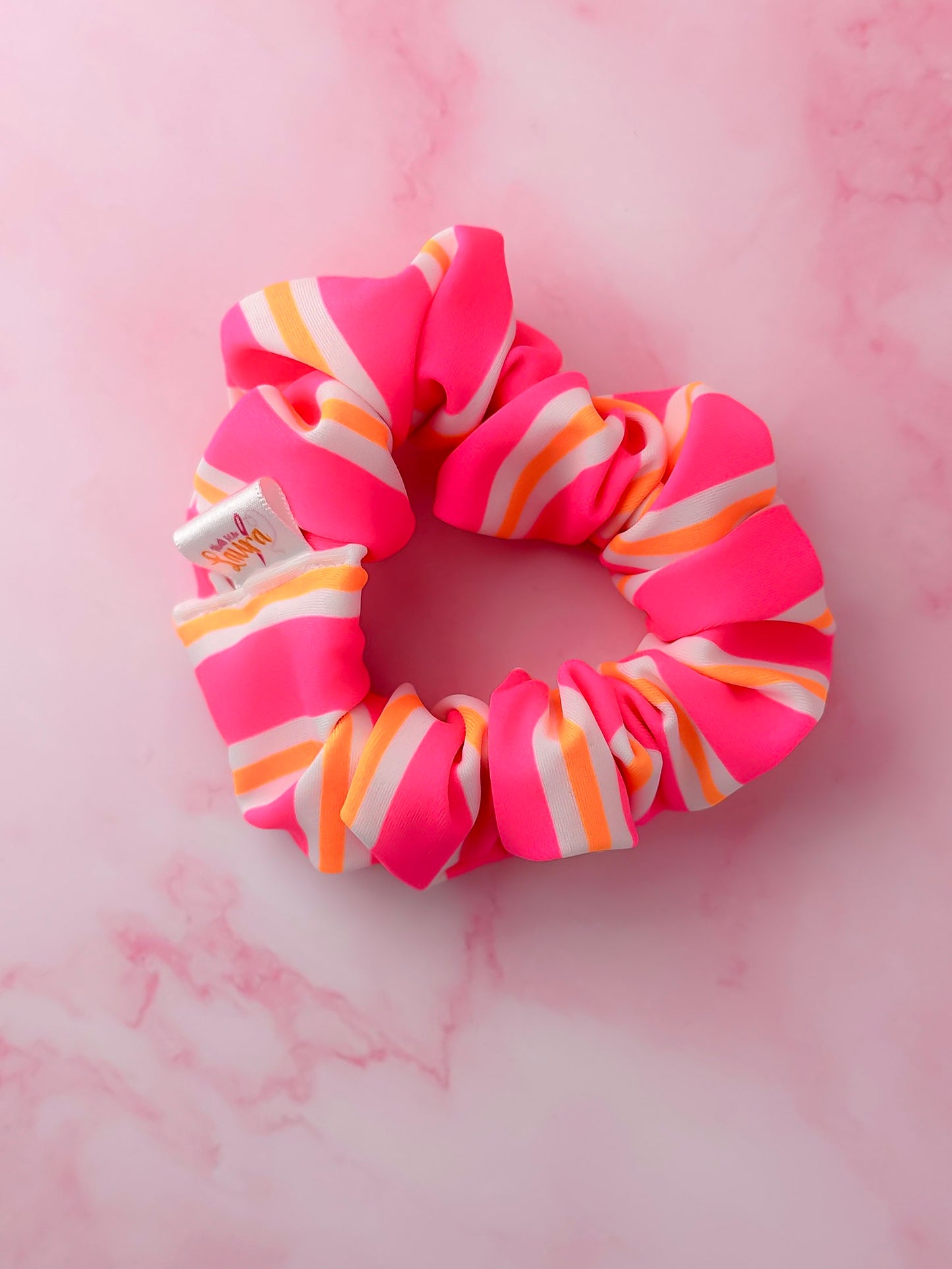 Mary - Orange and pink striped gym & swim wide scrunchie
