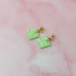 Lime Squares - Pastel lime glitter disc drops Resin Earrings
