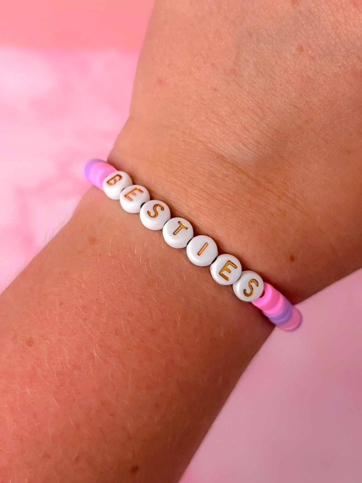 Besties - Pink and purple polymer clay Handmade Beaded Bracelet