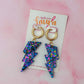Mystical moon lighting bolts - purple, blue & gold Resin Earrings