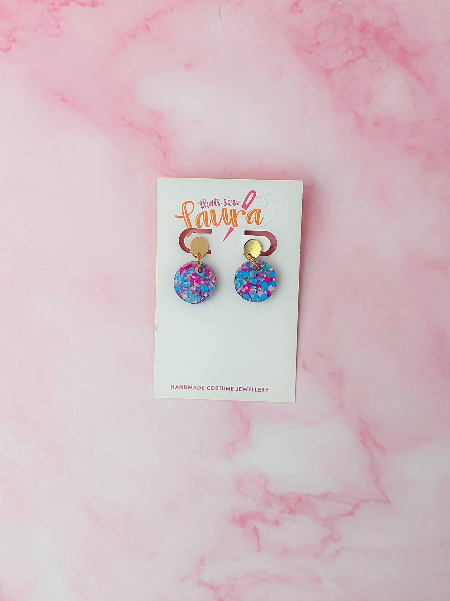 Bubblegum - Pink & blue glitter Resin Earrings