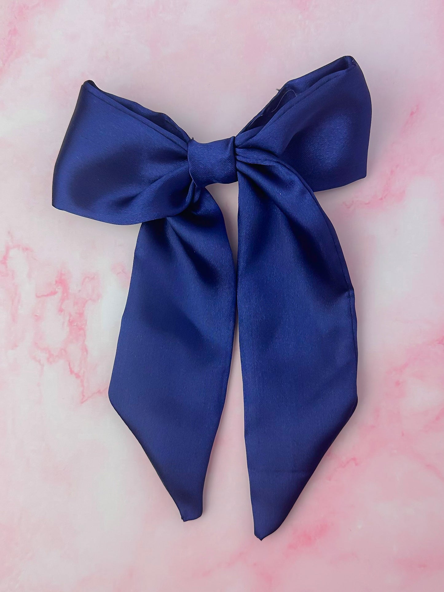 Navy - Navy Blue Satin long Hair Bow
