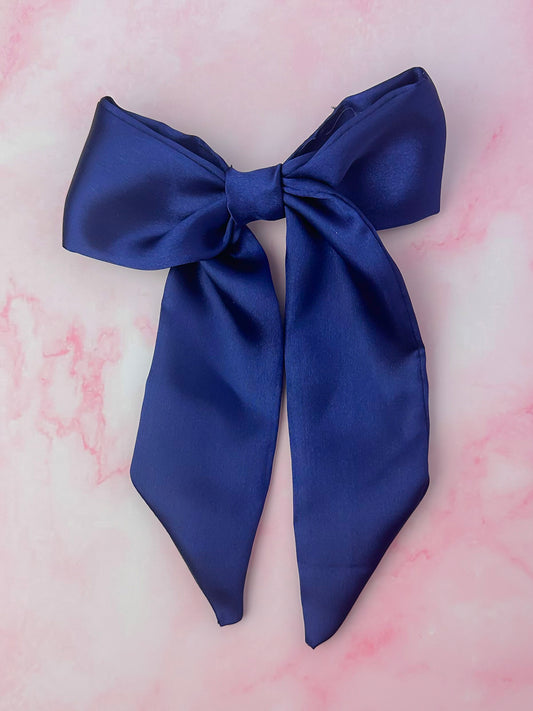 Navy - Navy Blue Satin long Hair Bow