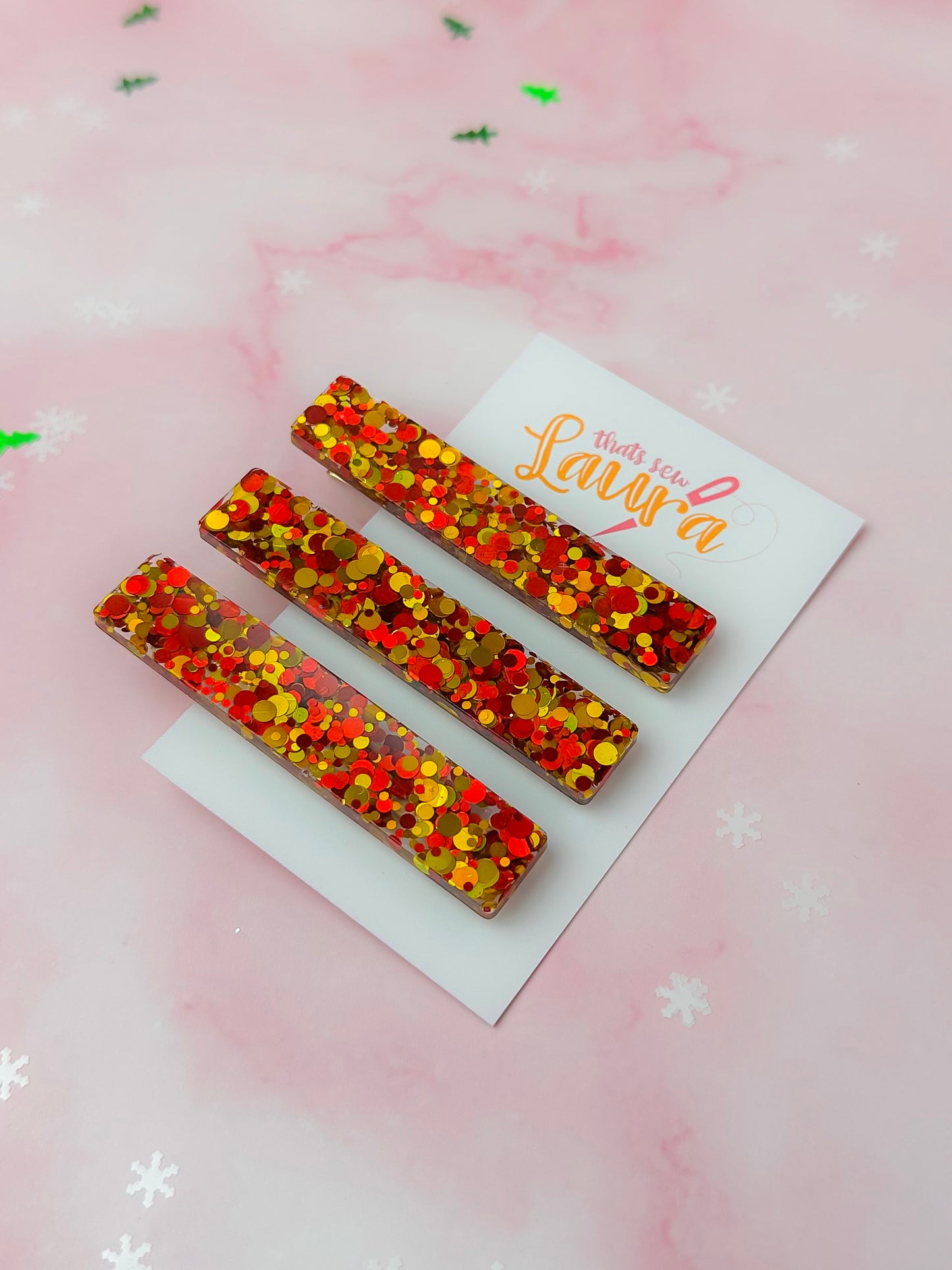 Cosy Christmas - Gold & Red Trio Glitter Resin Hair Clips