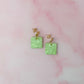Lime Squares - Pastel lime glitter disc drops Resin Earrings