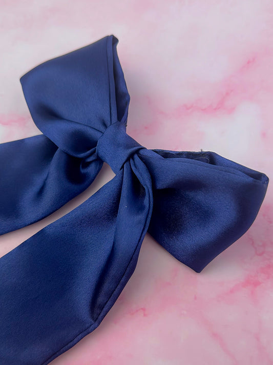 Navy - Navy Blue Satin long Hair Bow