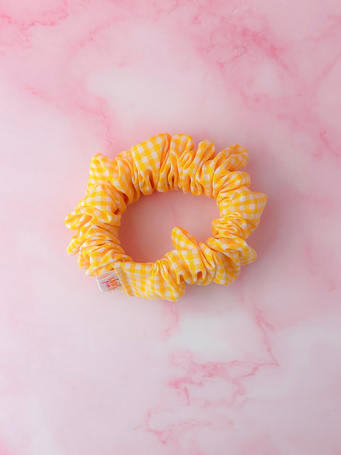 Back to School - Yellow Gingham print wide scrunchie