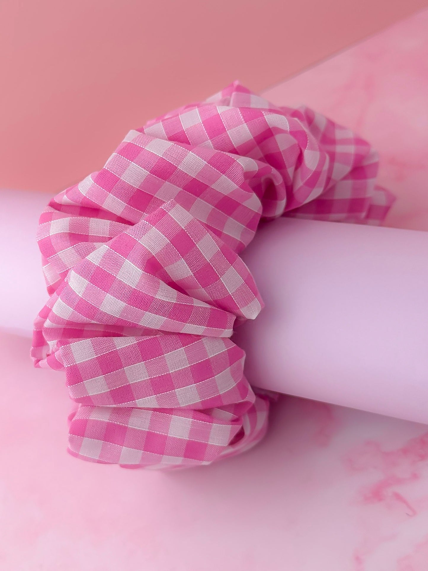Jessi - Pink gingham print XL Scrunchie