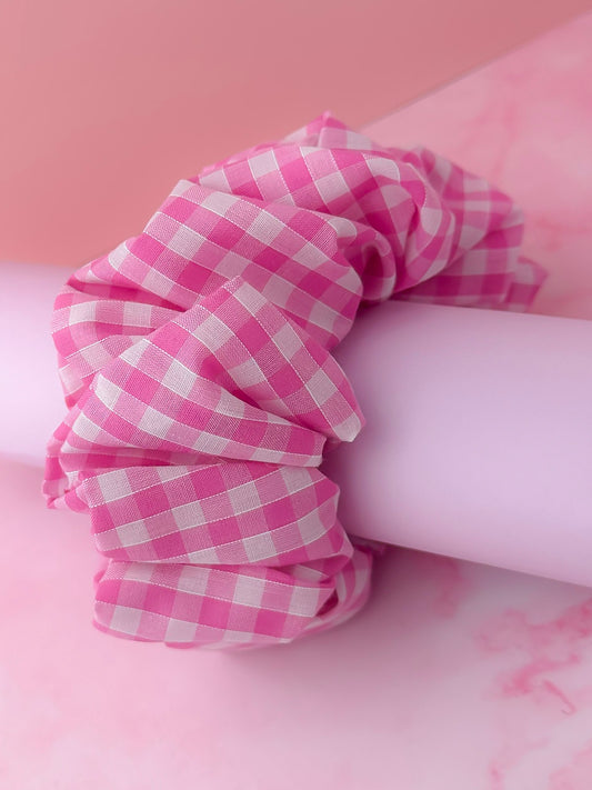 Jessi - Pink gingham print XL Scrunchie