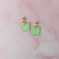 Lime Squares - Pastel lime glitter Resin Earrings