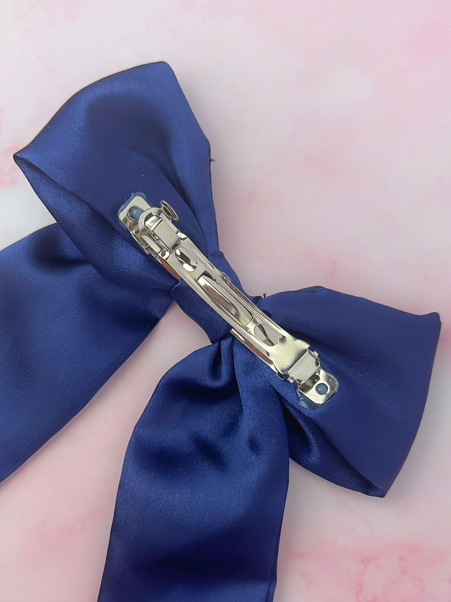 Navy - Navy Blue Satin long Hair Bow