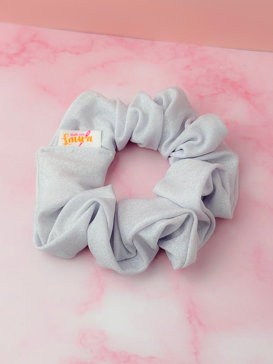 Skylar - Silver glitter dance fabric classic scrunchie