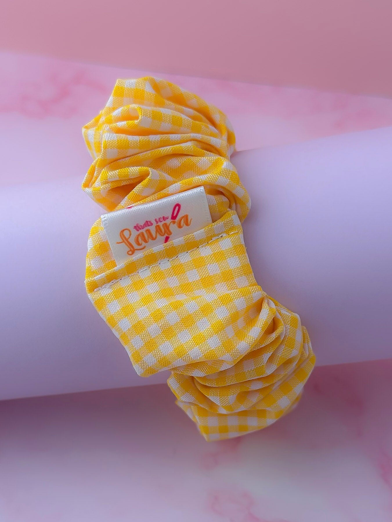 Back to School - Yellow Gingham print wide scrunchie