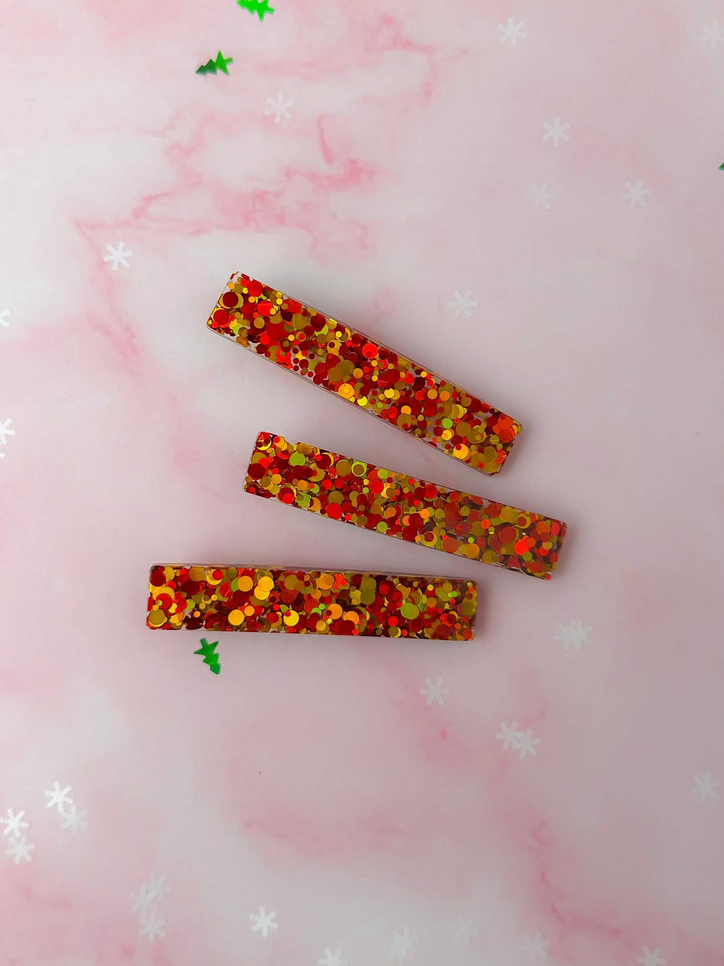 Cosy Christmas - Gold & Red Trio Glitter Resin Hair Clips