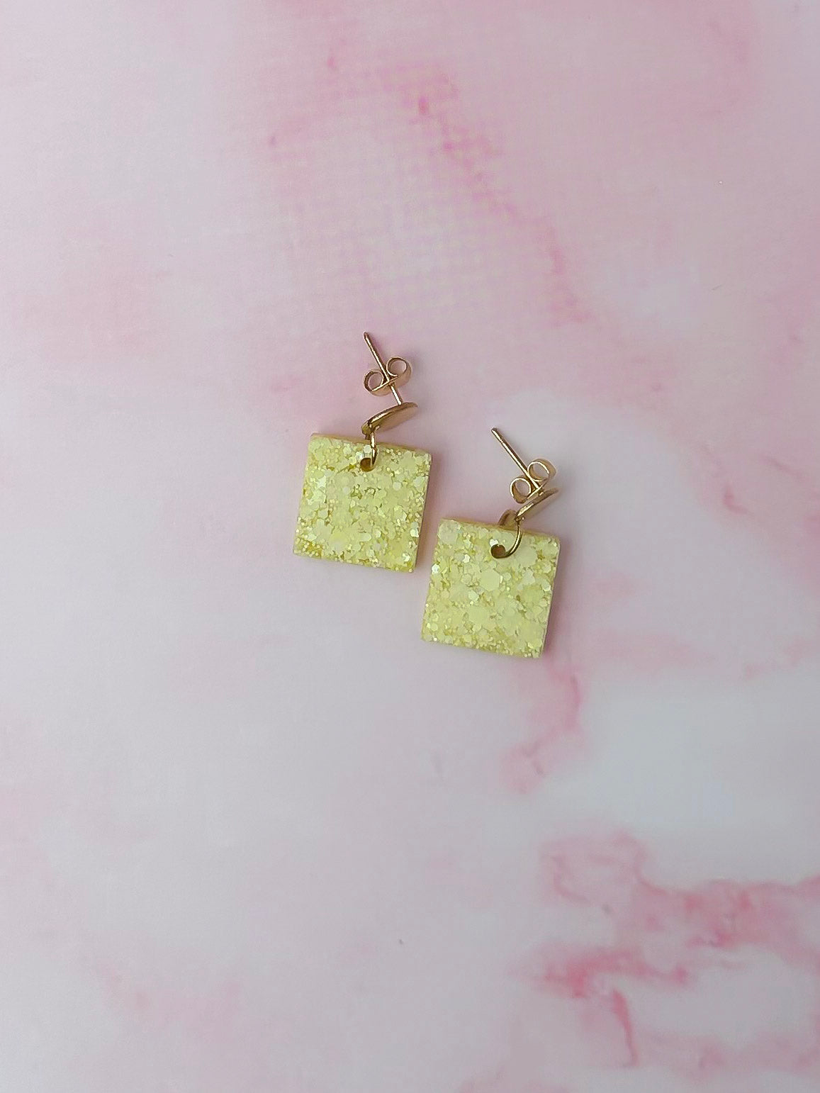 Lemon Squares - yellow glitter Resin Earrings