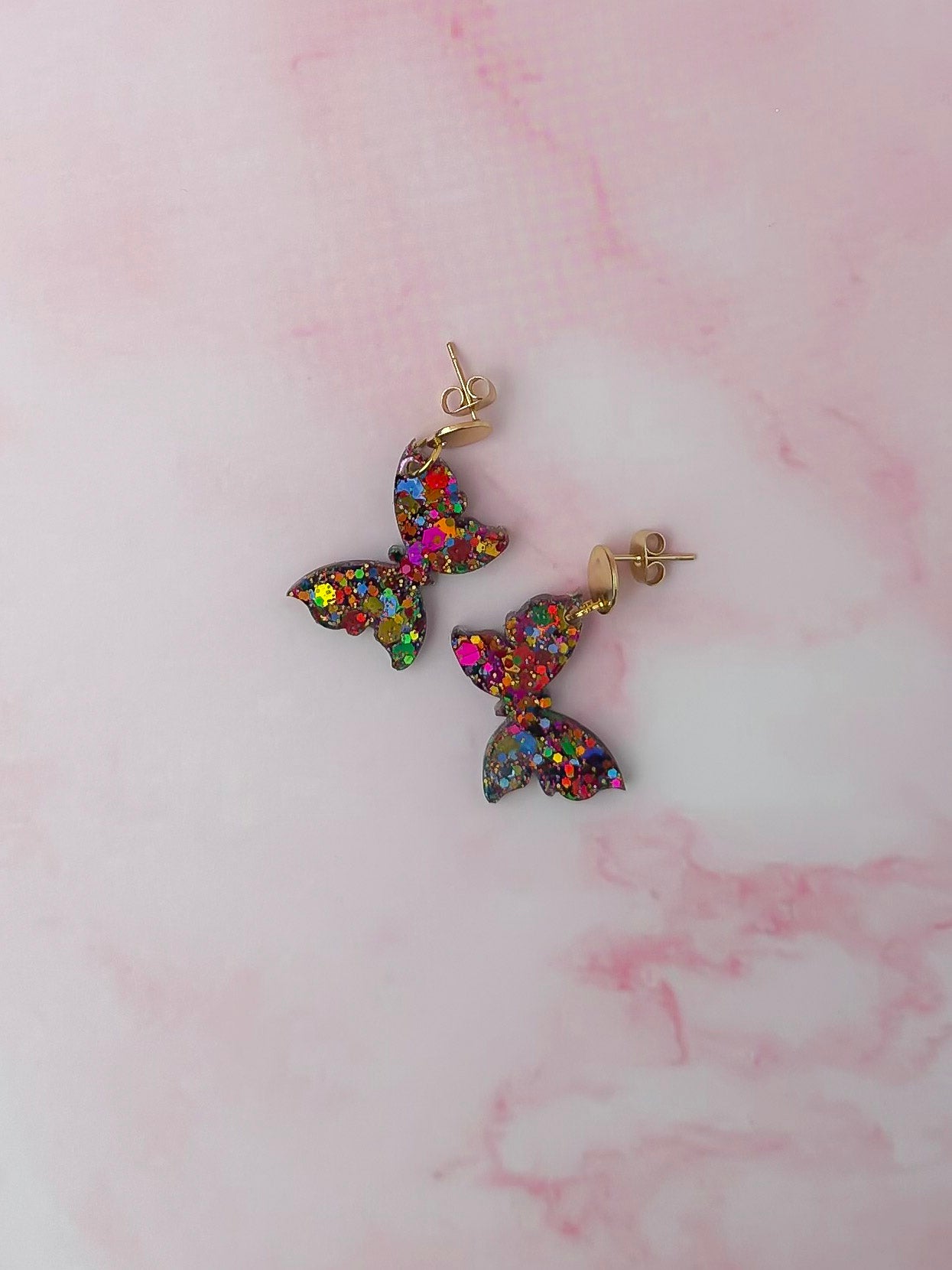 Funfetti butterflies - multicoloured glitter Resin Earrings