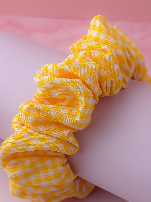 Back to School - Yellow Gingham print wide scrunchie