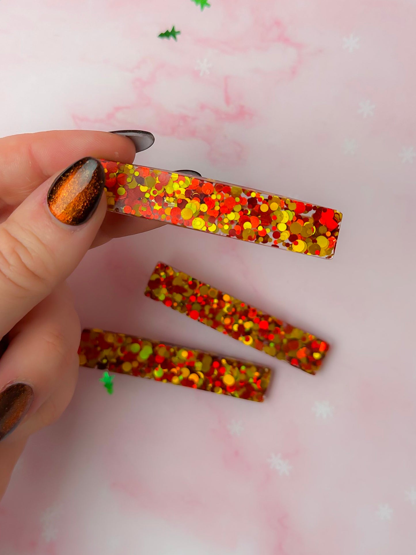 Cosy Christmas - Gold & Red Trio Glitter Resin Hair Clips