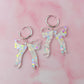 Marry Me Bows - White iridescent heart glitter Resin Earrings