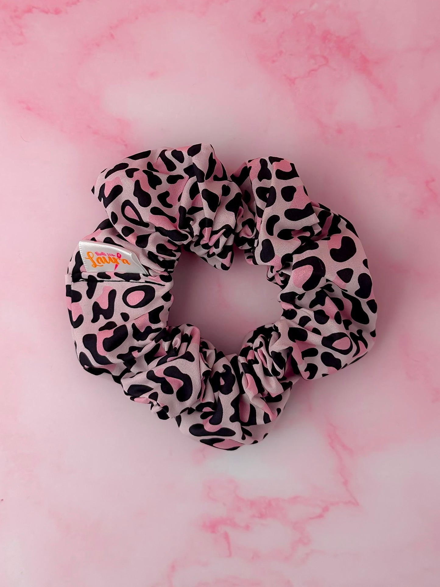 Kayleigh - Pink and black Leopard print classic scrunchie