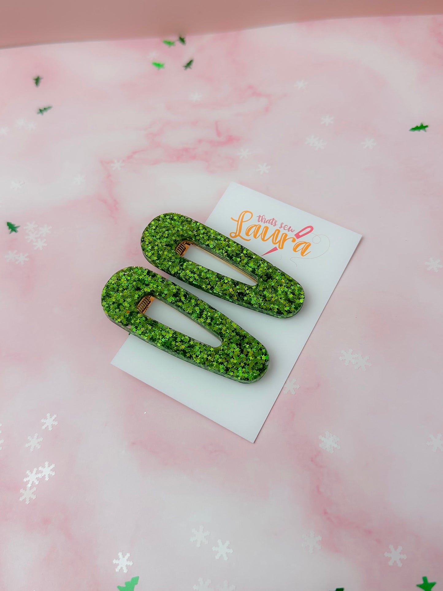 Christmas Tree - Green Glitter Resin Hair Clips