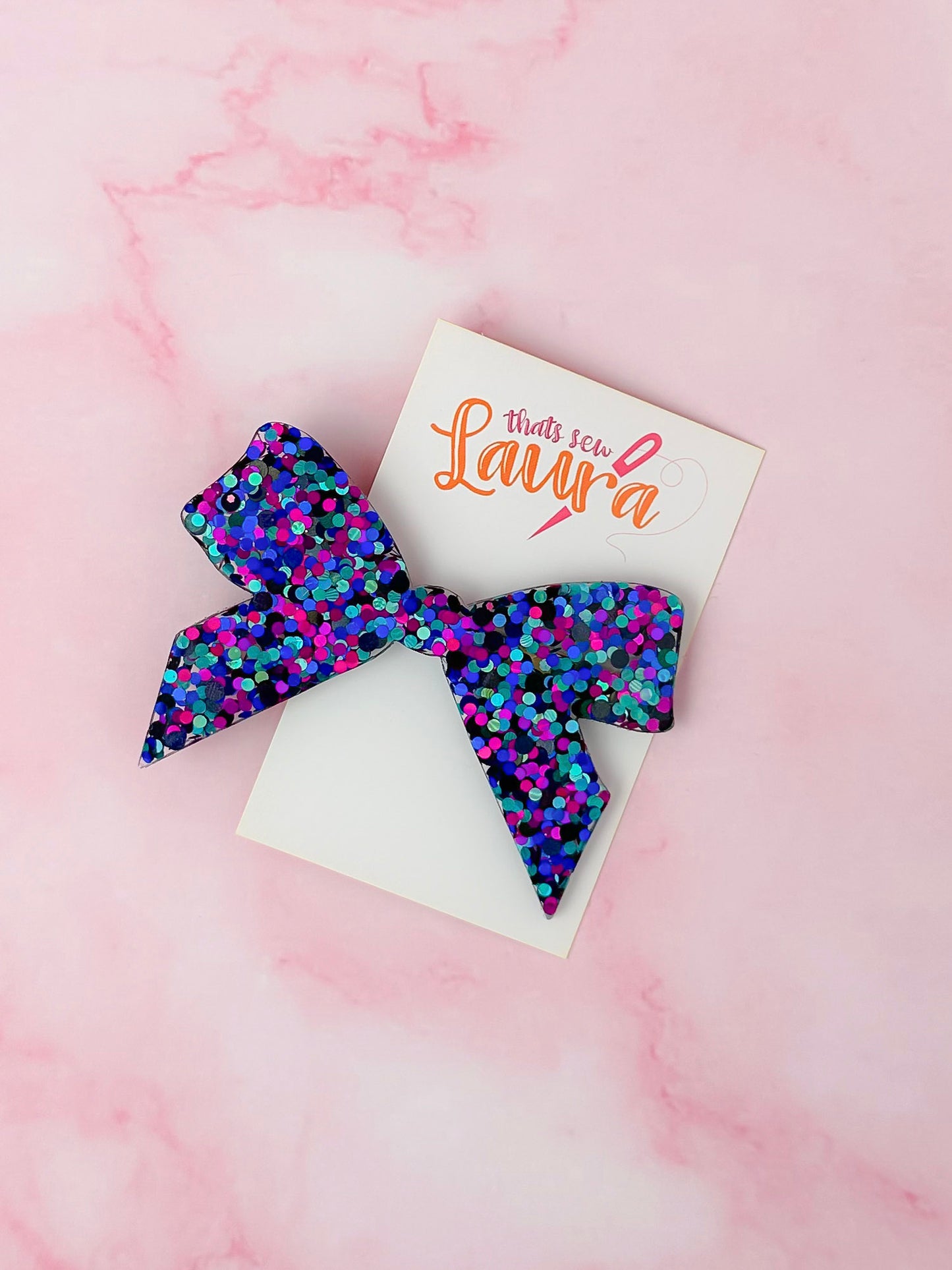 Bloom - Blue & Pink Glitter Bow shaped Resin Hair Clip