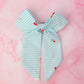 Cherrie - blue and white striped cherry print long Hair Bow