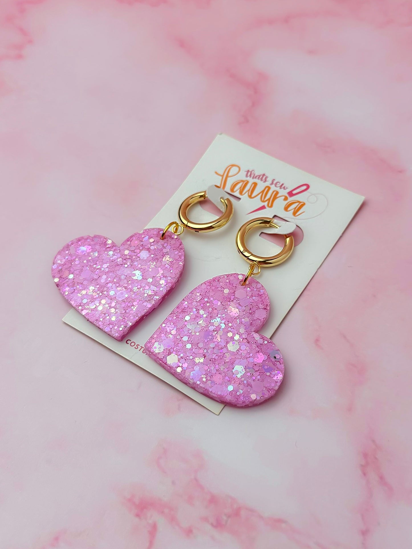 Pinkness Heart - pink glitter Resin Earrings