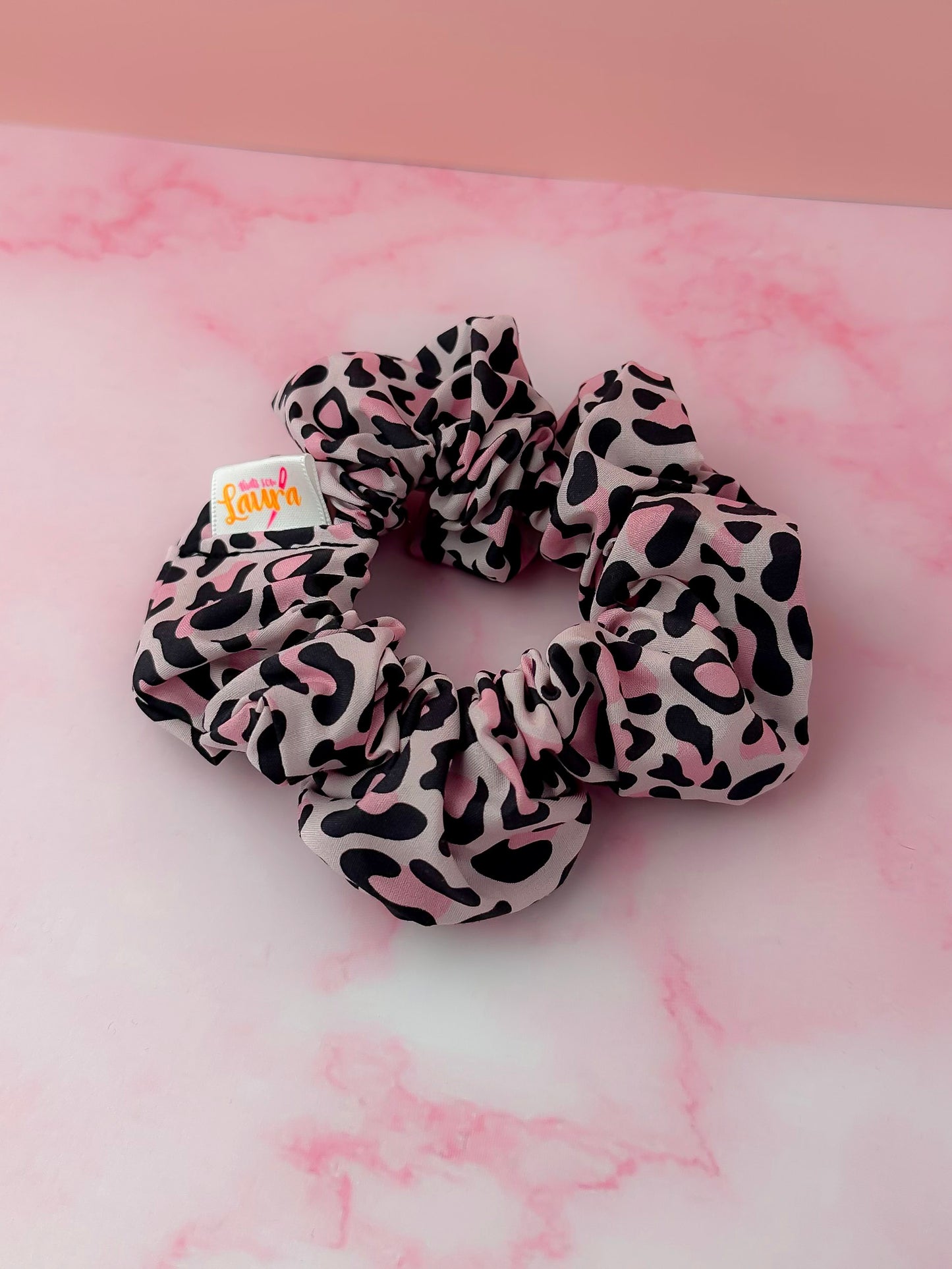 Kayleigh - Pink and black Leopard print classic scrunchie