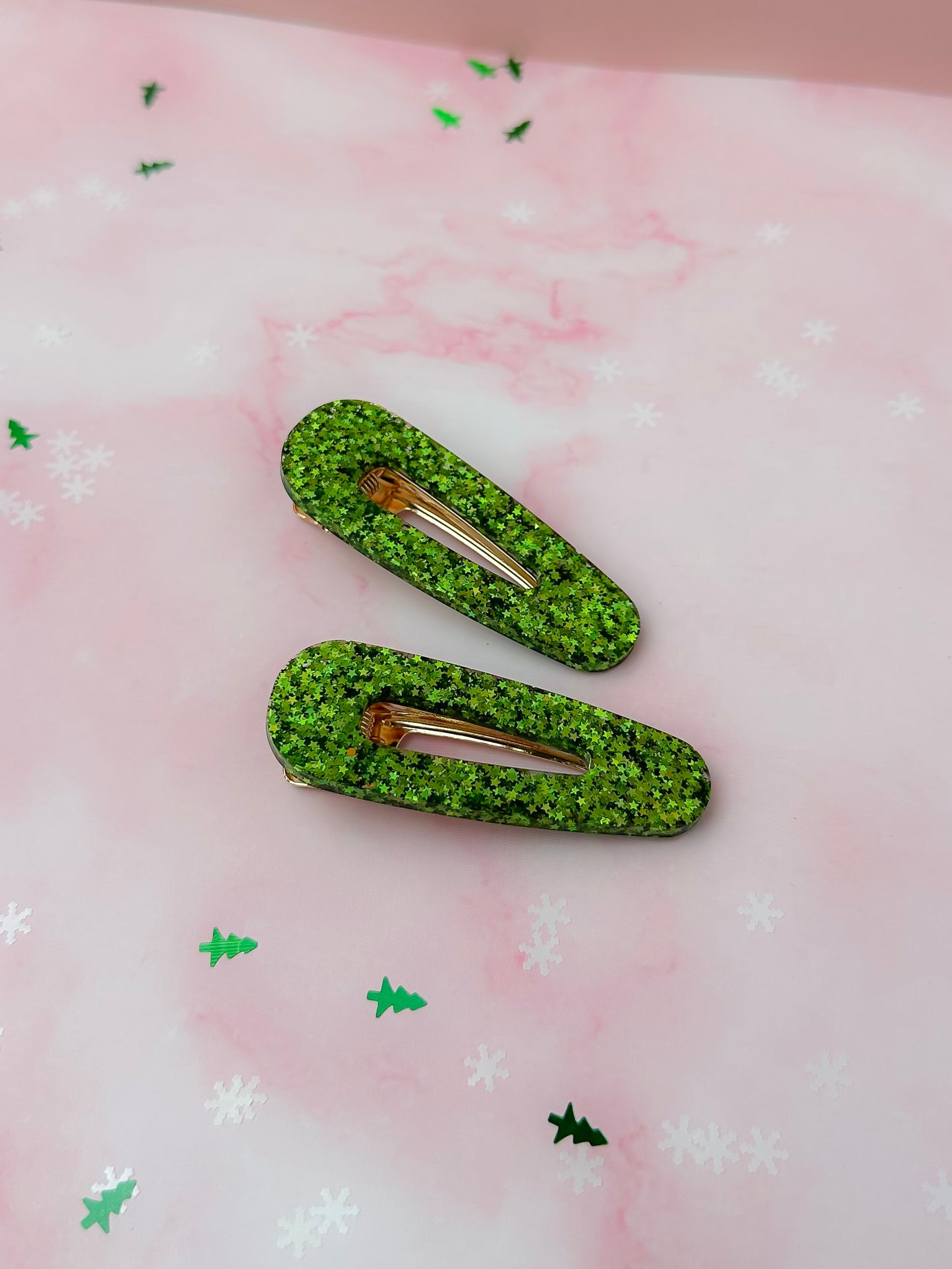 Christmas Tree - Green Glitter Resin Hair Clips