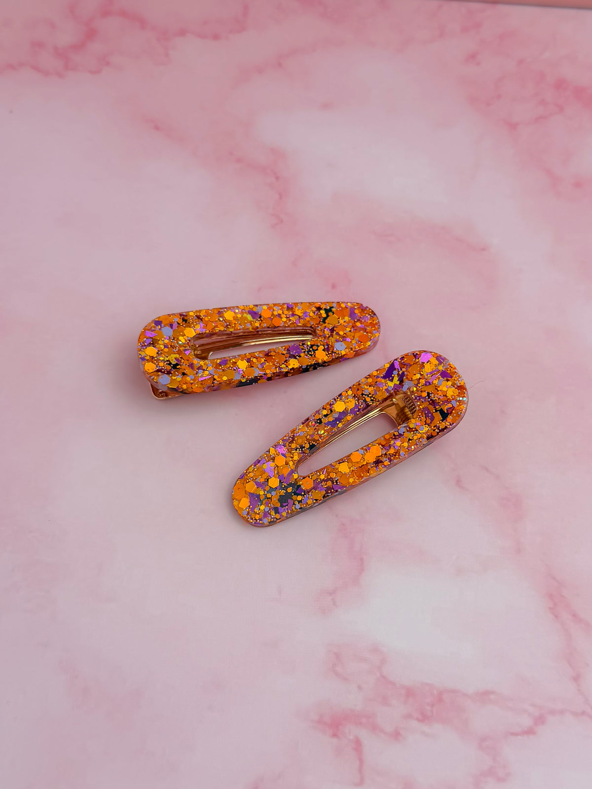 Trick or Treat  - orange and purple classic style Glitter Resin Hair Clips