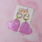 Pinkness Heart - pink glitter Resin Earrings