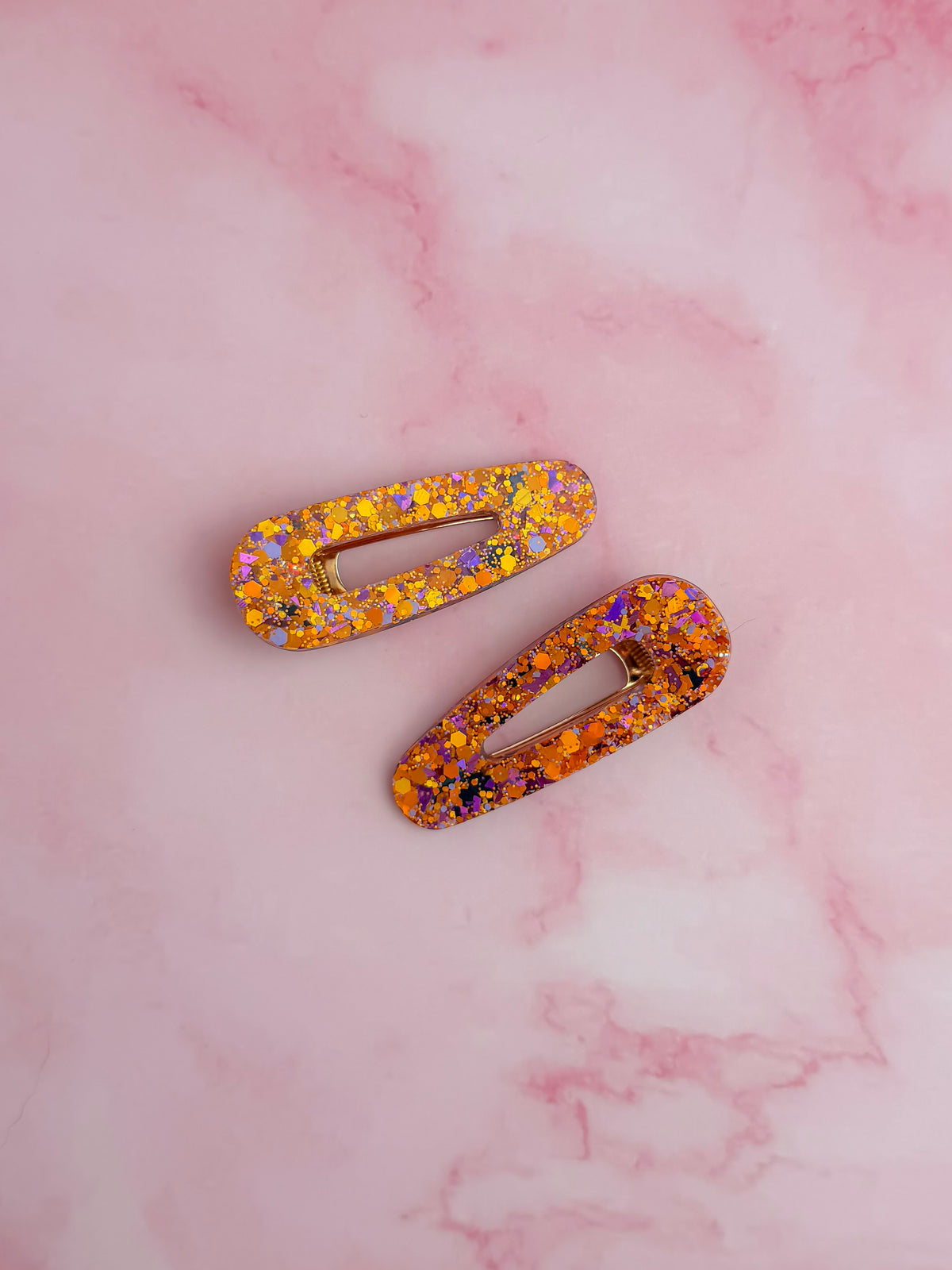Trick or Treat  - orange and purple classic style Glitter Resin Hair Clips