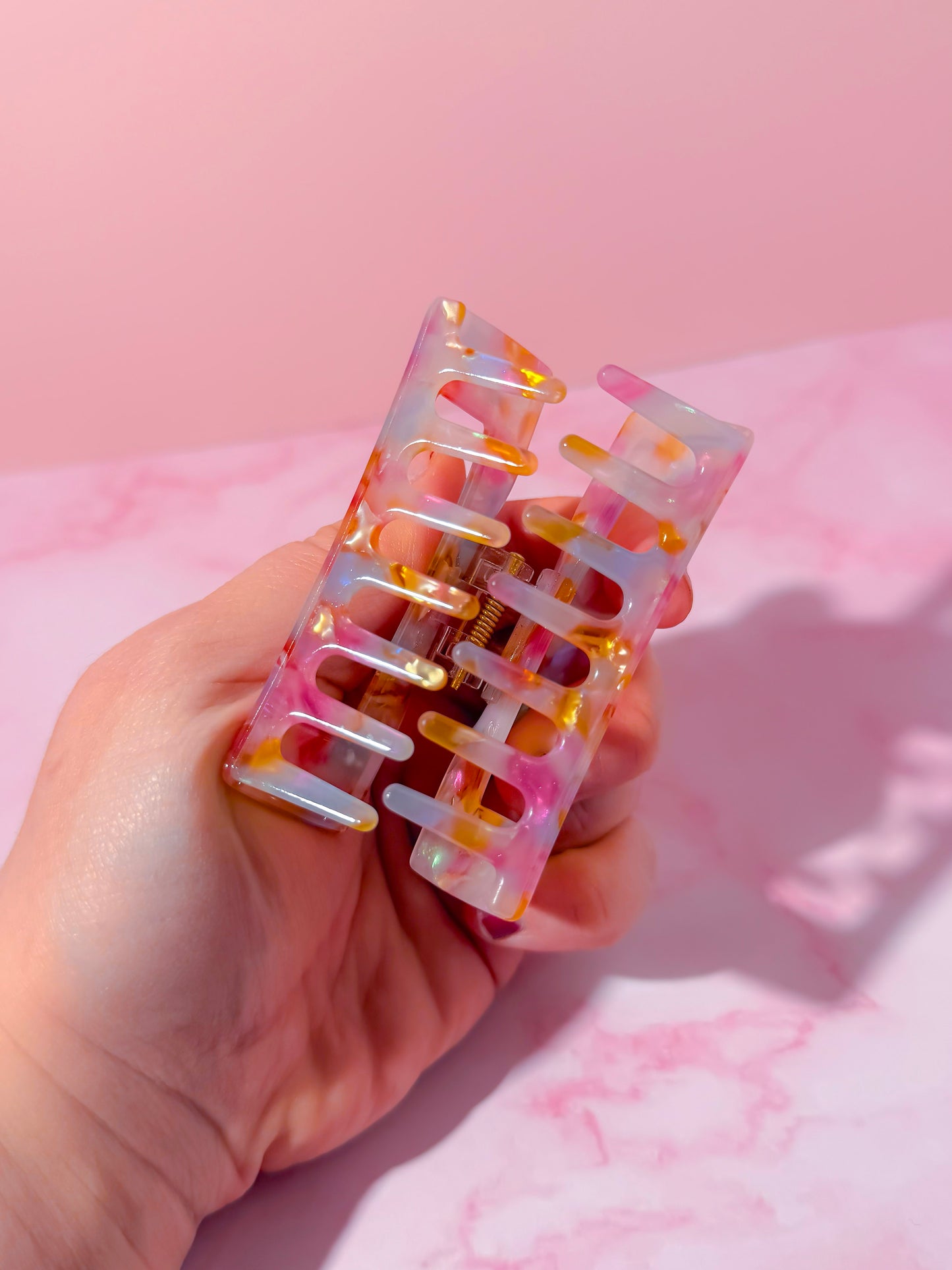 Petal pink and gold medium Hair Claw Clip – Comfortable, Everyday Hold