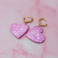 Pinkness Heart - pink glitter Resin Earrings