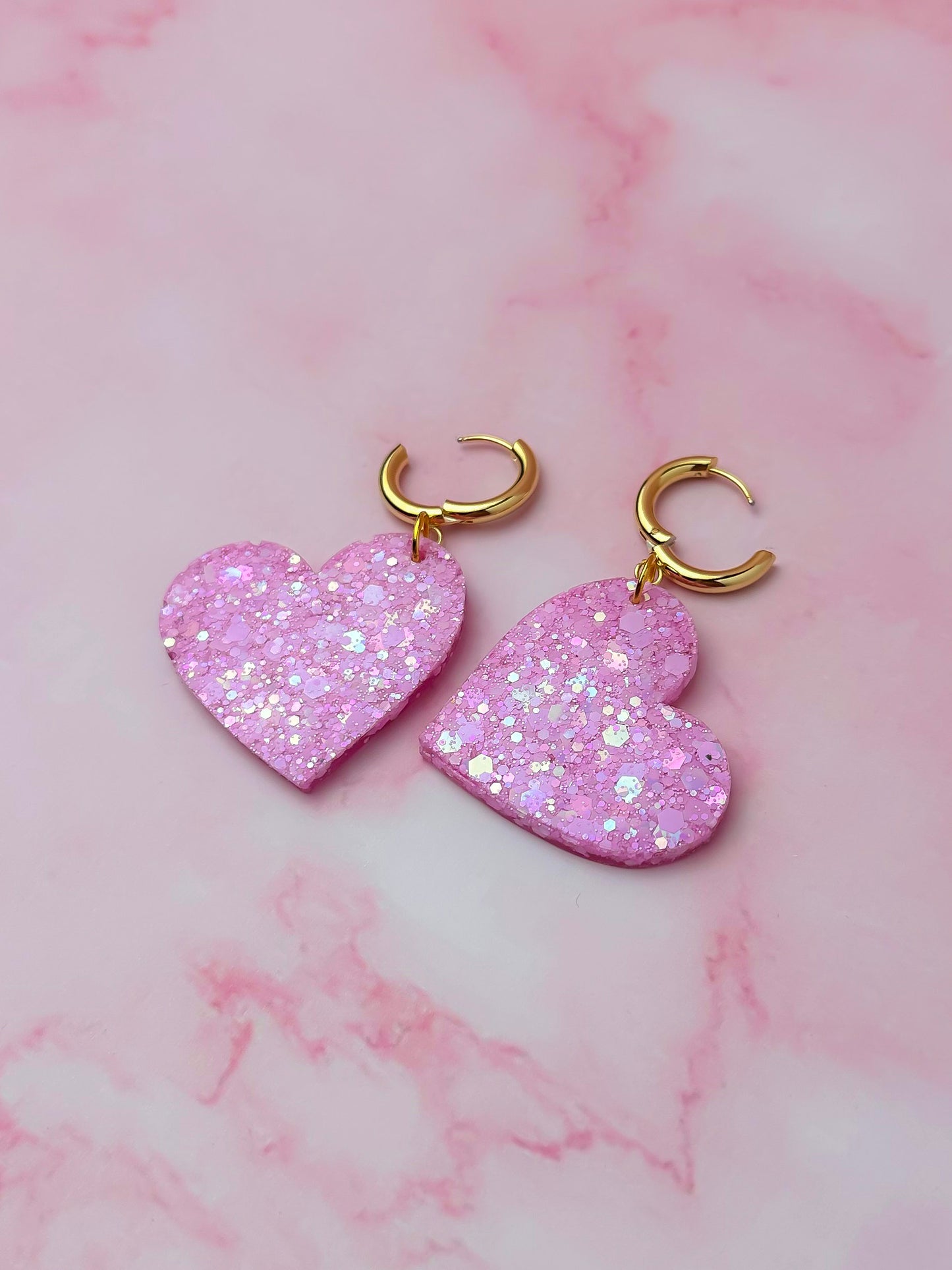 Pinkness Heart - pink glitter Resin Earrings