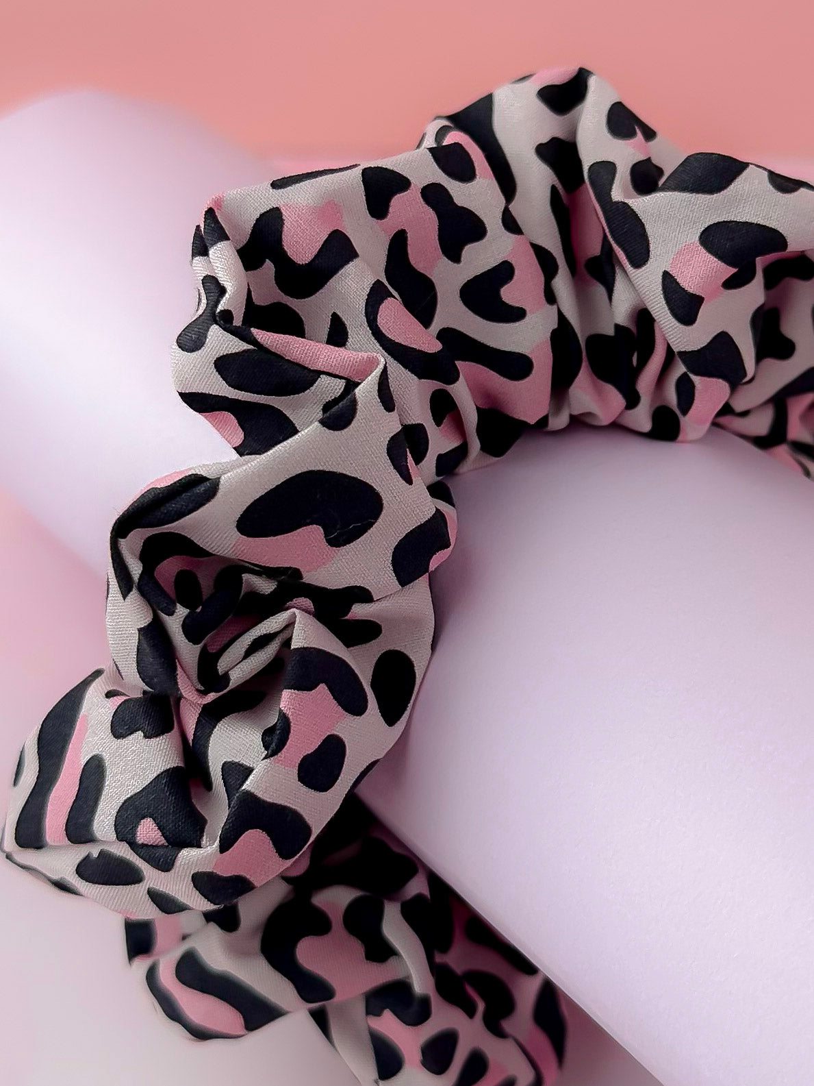Kayleigh - Pink and black Leopard print classic scrunchie