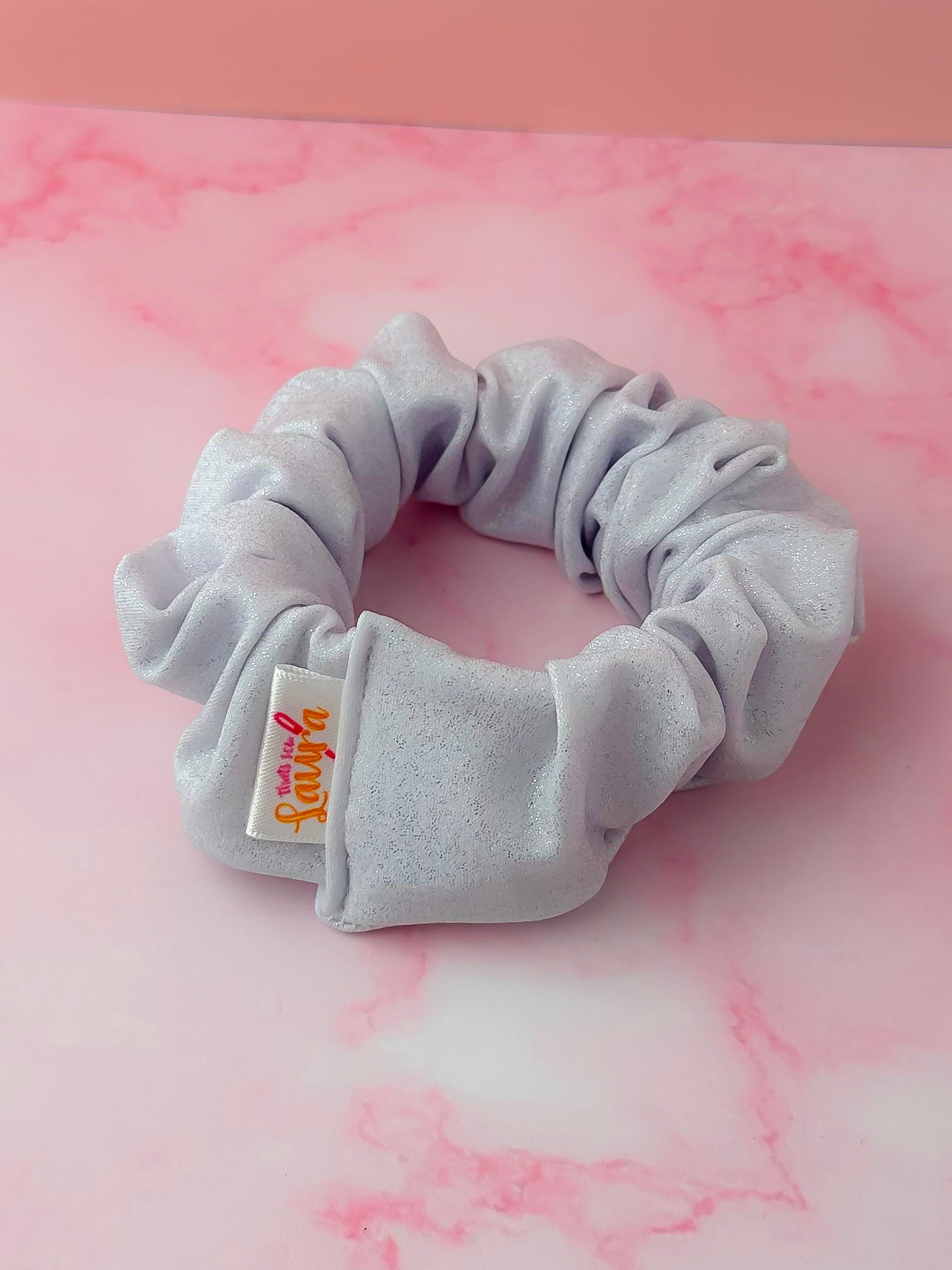 Skylar - Silver glitter dance fabric Wide scrunchie