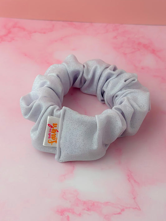 Skylar - Silver glitter dance fabric Wide scrunchie