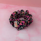 Flora - Black & Pink floral gym & swim wide scrunchie