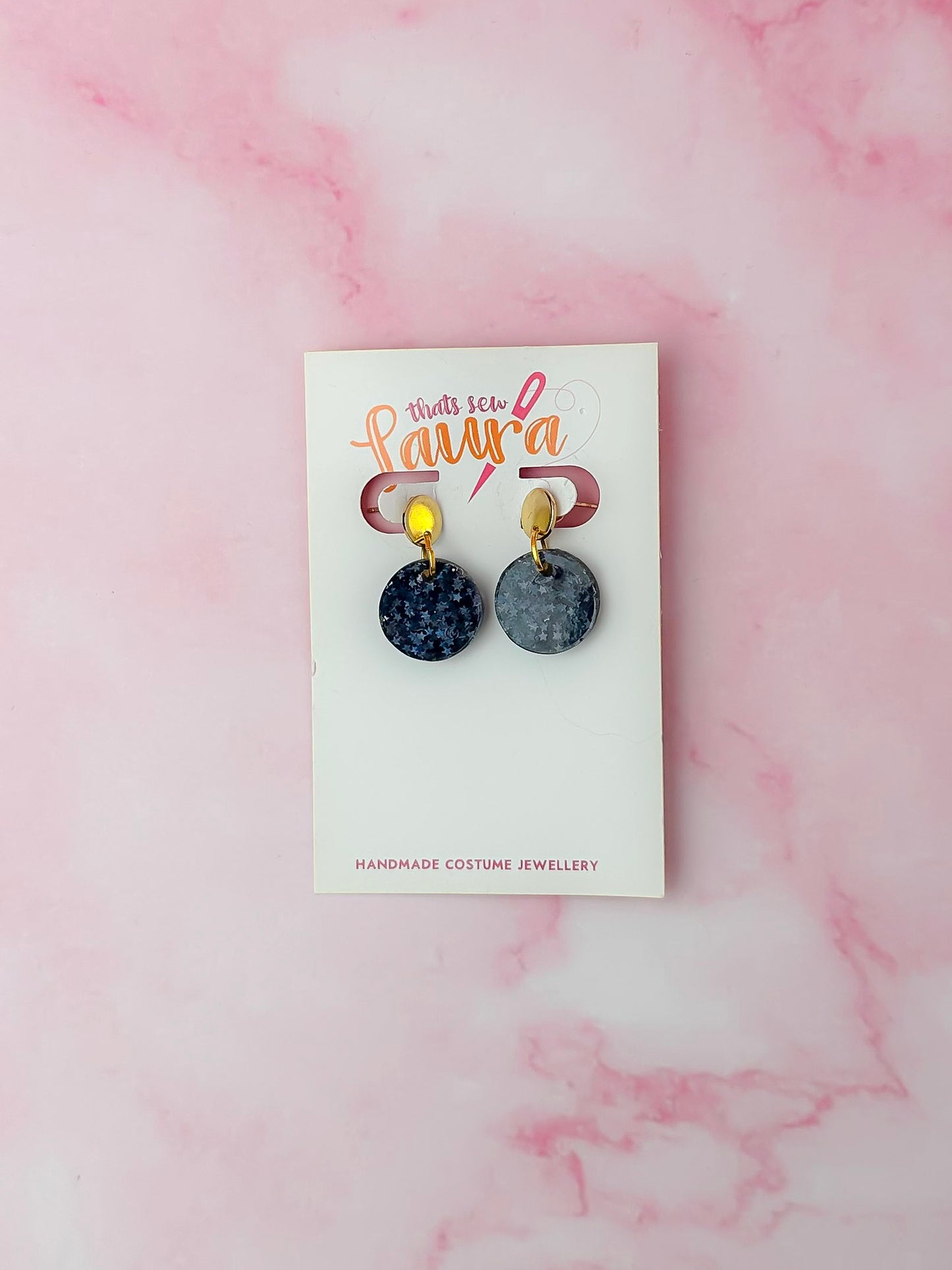 Midnight gold circles - black star glitter Resin Earrings