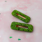 Christmas Tree - Green Oblong Glitter Resin Hair Clips