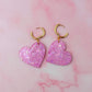 Pinkness Heart - pink glitter Resin Earrings